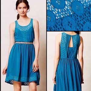 Turquoise Teal Sundress Tank Dress with Crochet Lace Design. Lilka